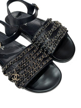 CHANEL COCO MARK CHAIN SANDALS NAVY BLUE 42