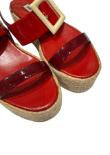 MIU MIU RED AND WHITE WEDGE SANDALS 36