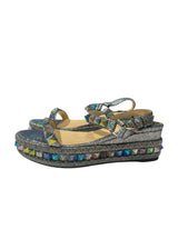 CHRISTIAN LOUBOUTIN PYRACLOU SPIKED METALLIC WEDGE SANDALS 36