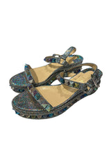 CHRISTIAN LOUBOUTIN PYRACLOU SPIKED METALLIC WEDGE SANDALS 36