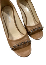 CHANEL OPEN TOE CHAIN PUMP 38.5