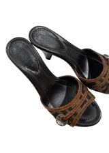 FENDI BROWN ZUCCA CANVAS MULE SANDALS 36.5