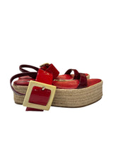 MIU MIU RED AND WHITE WEDGE SANDALS 36