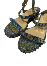 CHRISTIAN LOUBOUTIN PYRACLOU SPIKED METALLIC WEDGE SANDALS 36