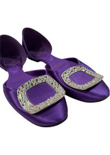 ROGER VIVIER PURPLE SATIN CRYSTAL D'ORSAY FLATS 37