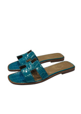 HERMES ALLIGATOR ORAN SANDALS 37.5