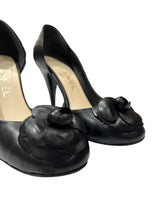 CHANEL BLACK CAMELLIA PUMPS 37