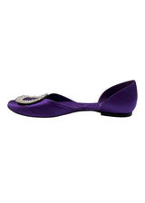 ROGER VIVIER PURPLE SATIN CRYSTAL D'ORSAY FLATS 37