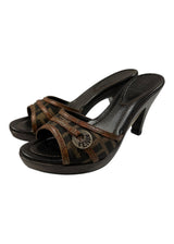 FENDI BROWN ZUCCA CANVAS MULE SANDALS 36.5