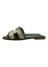 HERMES CALFSKIN ORAN FRINGE SANDALS 37.5
