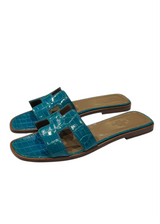 HERMES ALLIGATOR ORAN SANDALS 37.5