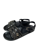 CHANEL COCO MARK CHAIN SANDALS NAVY BLUE 42