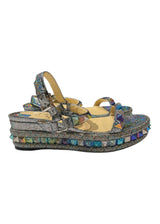 CHRISTIAN LOUBOUTIN PYRACLOU SPIKED METALLIC WEDGE SANDALS 36