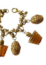 VINTAGE GOLD-TONE RESIN CHARM BRACELET