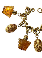 VINTAGE GOLD-TONE RESIN CHARM BRACELET