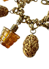 VINTAGE GOLD-TONE RESIN CHARM BRACELET