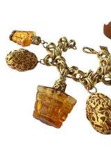 VINTAGE GOLD-TONE RESIN CHARM BRACELET