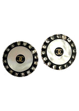 CHANEL PEARL AND RHINESTONE CRYSTAL BUTTON EARRINGS