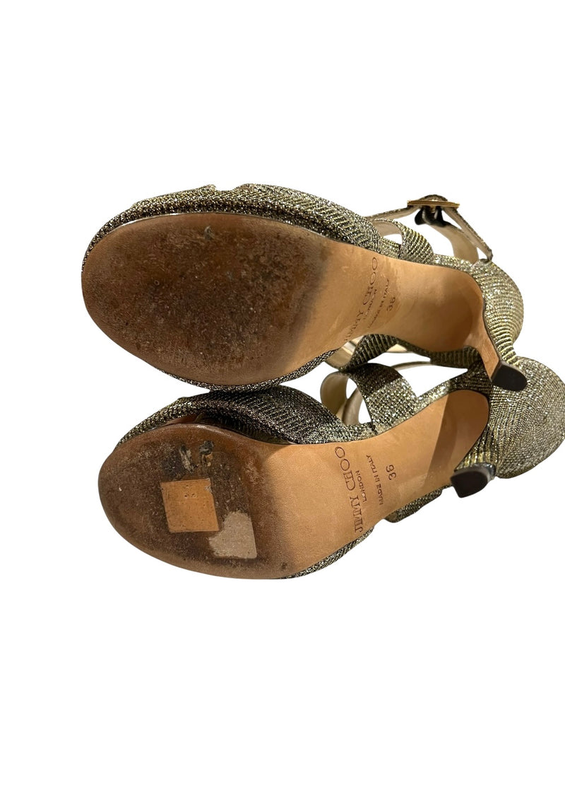 JIMMY CHOO METALLIC PLATFORM HEELS 36