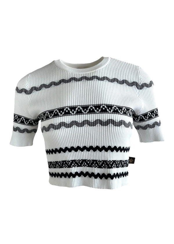 LOUIS VUITTON SCALLOP STRIPE KNIT CROP TOP XL