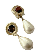 CHANEL CC RESIN BURGUNDY PEARL DANGLE EARRINGS