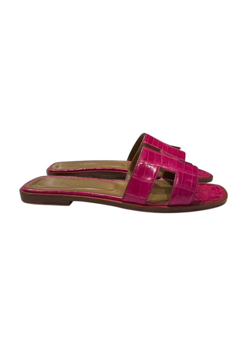 HERMES ALLIGATOR ORAN SANDALS 37.5