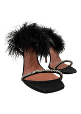 AMINA MUADDI BLACK CRYSTAL SATIN SLINGBACK 38