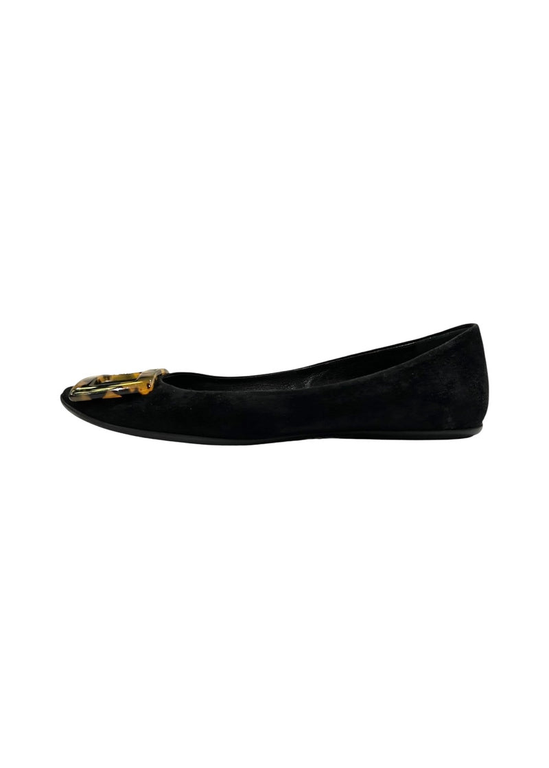 ROGER VIVIER BLACK SUEDE FLATS 37