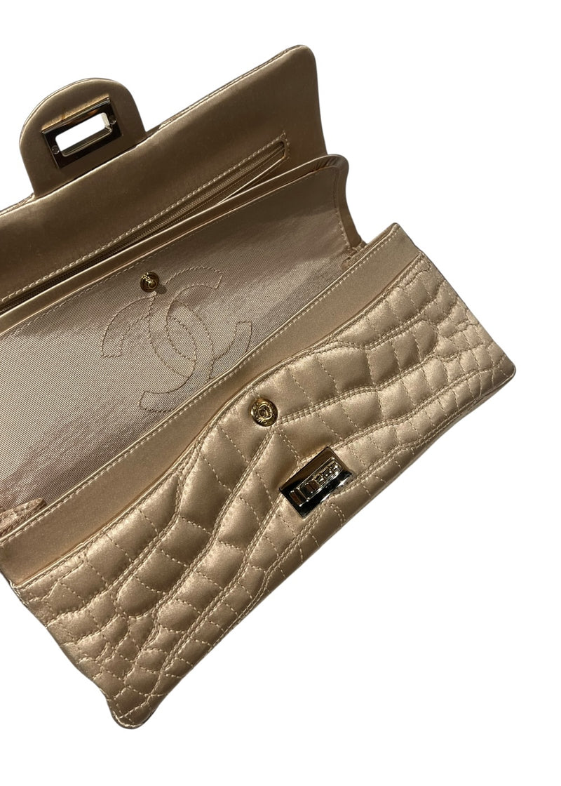 CHANEL LIGHT GOLD SATIN FLAP BAG