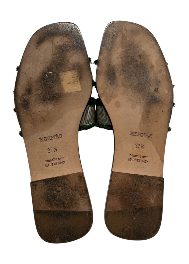 HERMES CALFSKIN ORAN FRINGE SANDALS 37.5
