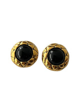 CHANEL VINTAGE GOLD BLACK CABOCHON EARRINGS