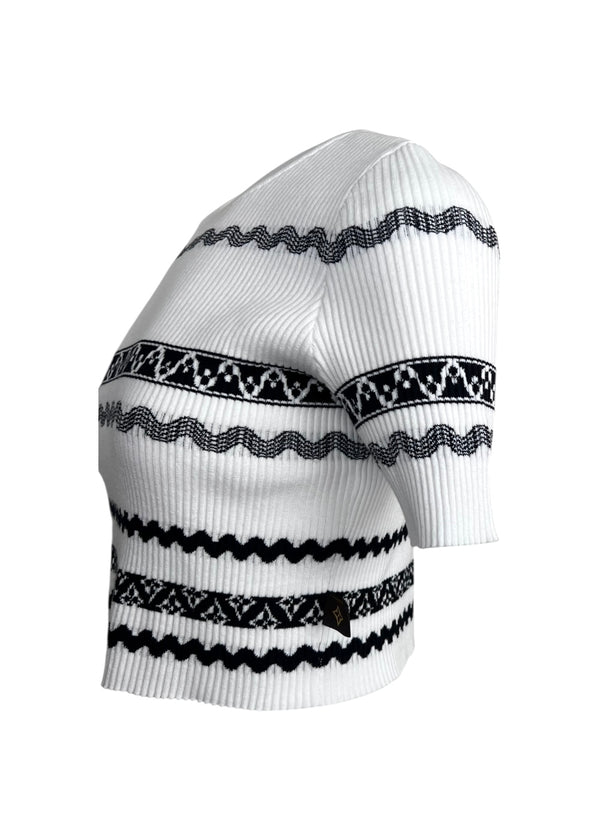 LOUIS VUITTON SCALLOP STRIPE KNIT CROP TOP XL