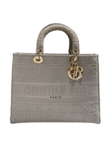 CHRISTIAN DIOR CANVAS EMBROIDERED CANNAGE LADY D-LITE GRAY