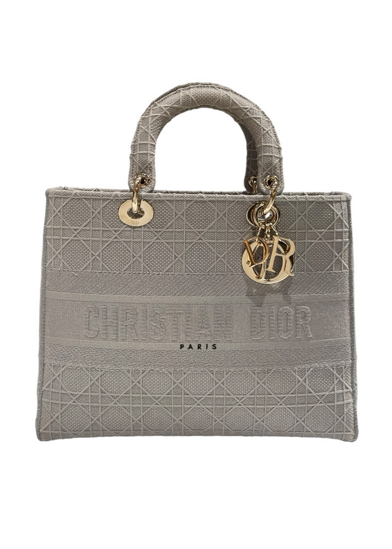 CHRISTIAN DIOR CANVAS EMBROIDERED CANNAGE LADY D-LITE GRAY