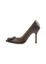 MANOLO BLAHNIK HANGISI GREY SATIN PUMPS 36.5