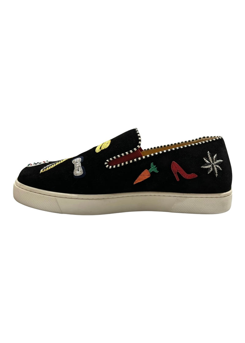 CHRISTIAN LOUBOUTIN BLACK SUEDE PIK N LUCK SNEAKERS 37.5
