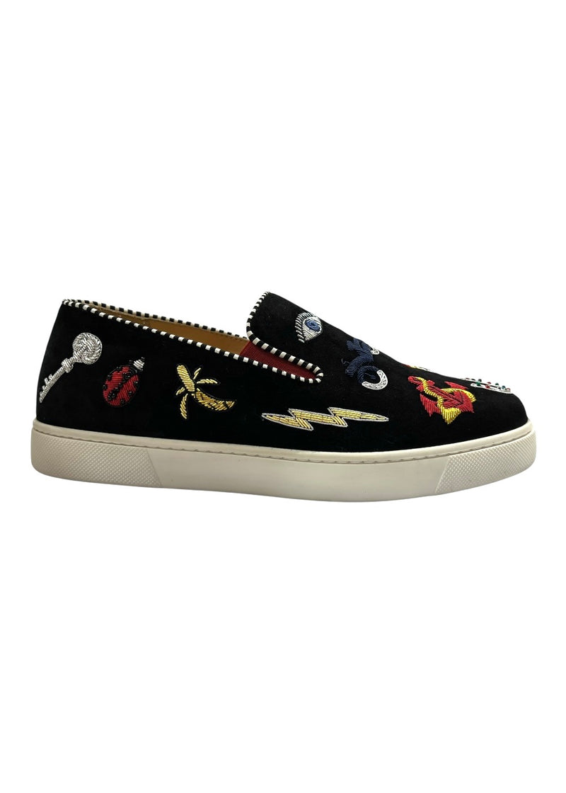 CHRISTIAN LOUBOUTIN BLACK SUEDE PIK N LUCK SNEAKERS 37.5
