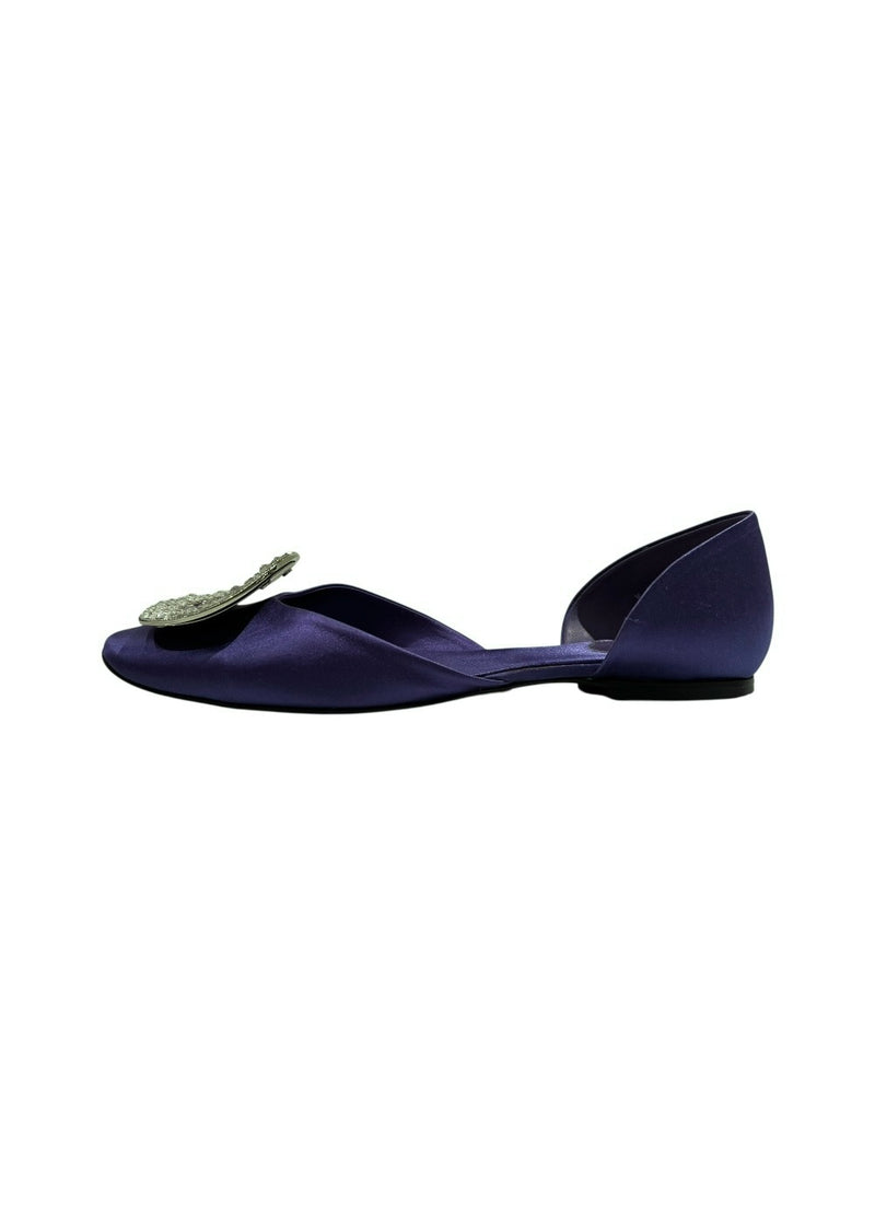 ROGER VIVIER PURPLE SATIN CRYSTAL D'ORSAY FLATS 37