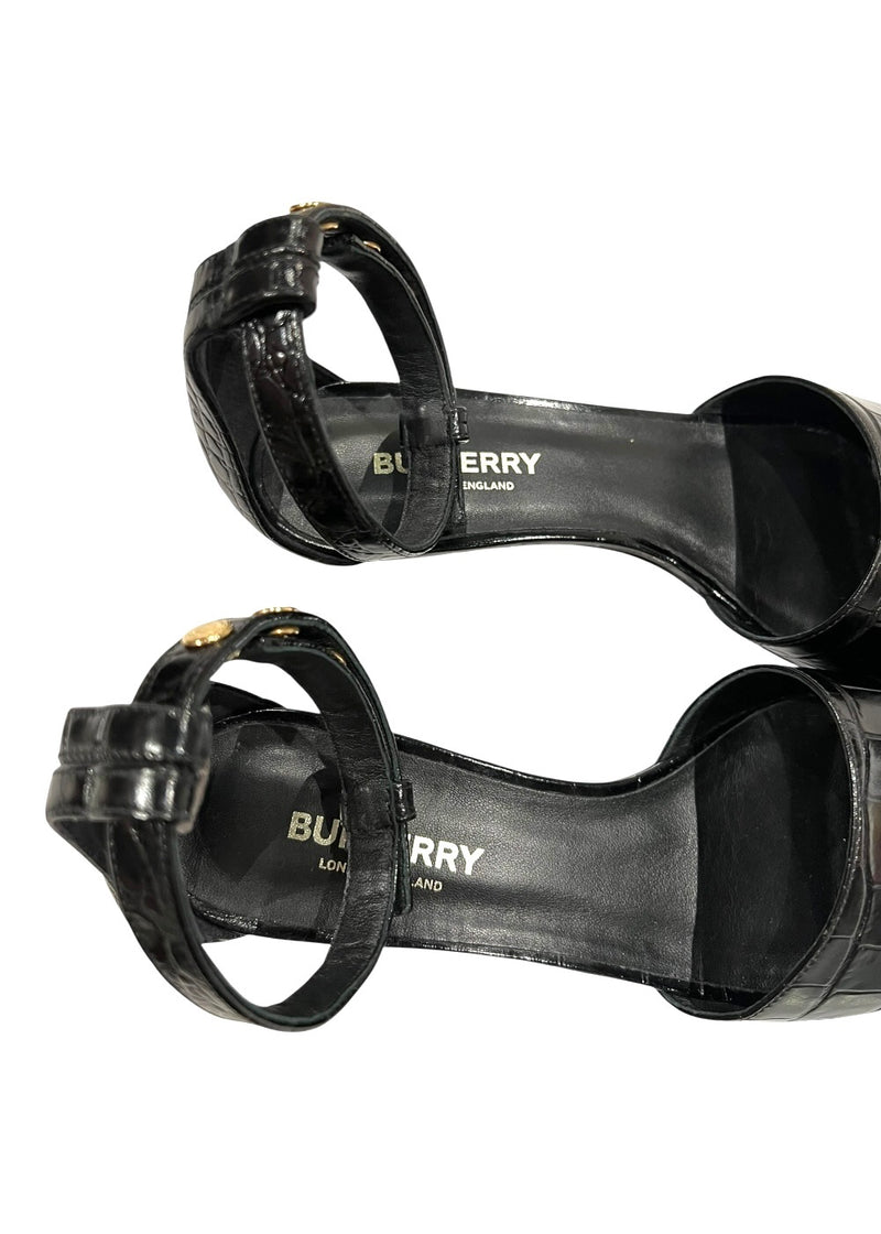 BURBERRY BLACK LEATHER OPEN TOE SANDALS 36.5