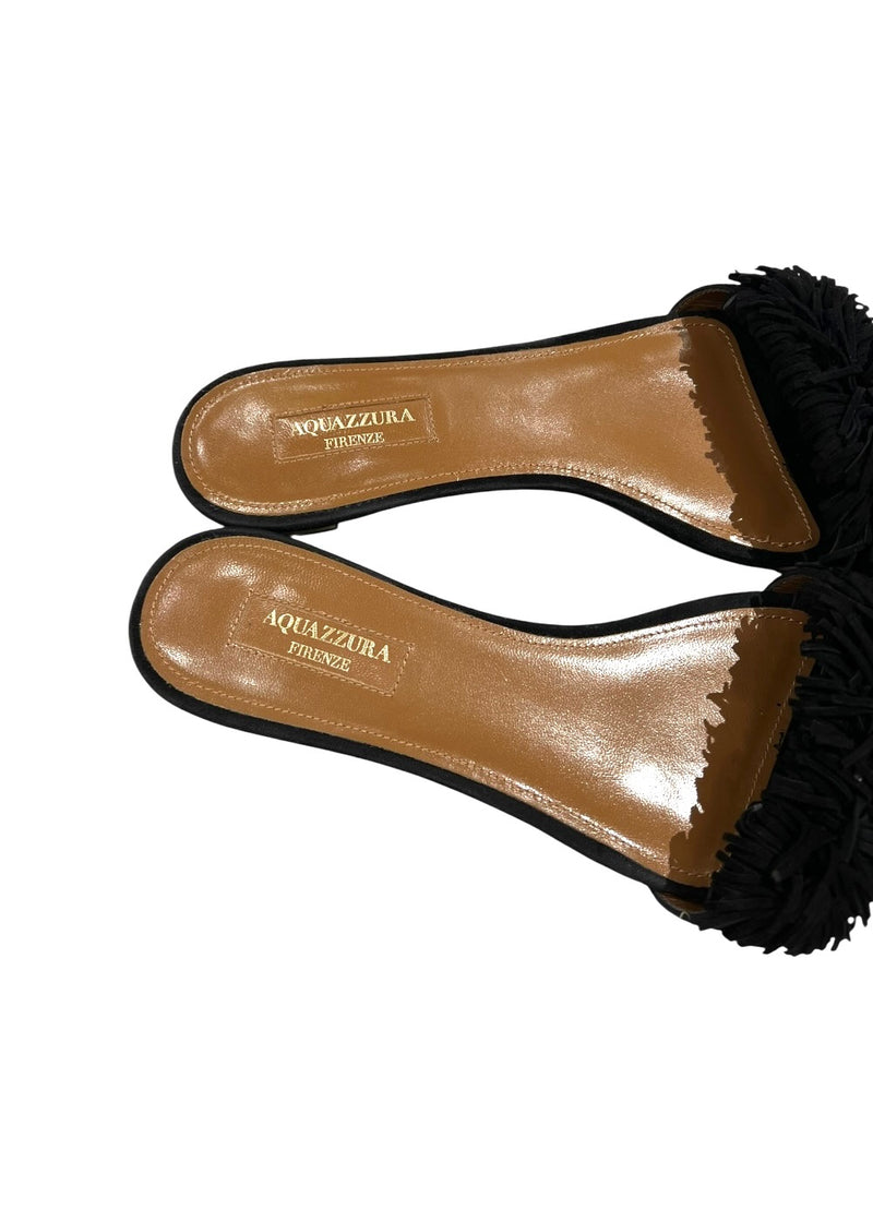AQUAZZURA BLACK SUEDE WILD THING SANDAL 38