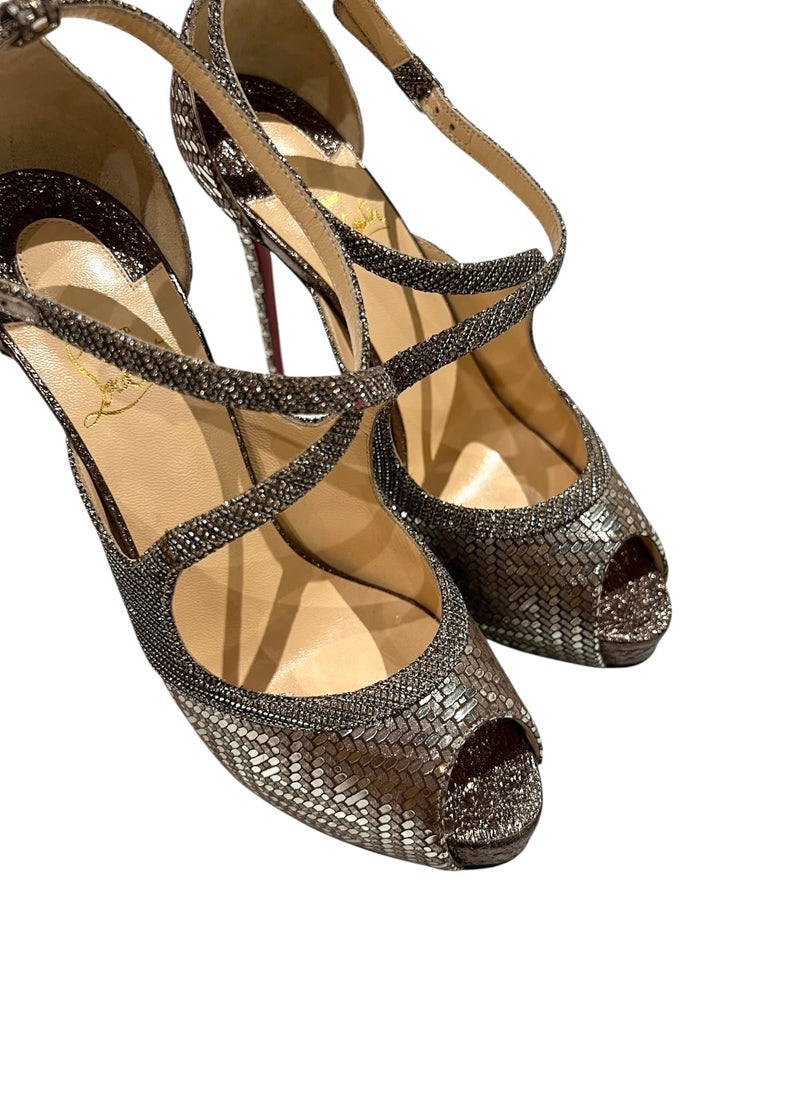 CHRISTIAN LOUBOUTIN MIRA BELLA METALLIC SANDALS 36.5
