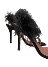 AMINA MUADDI BLACK CRYSTAL SATIN SLINGBACK 38