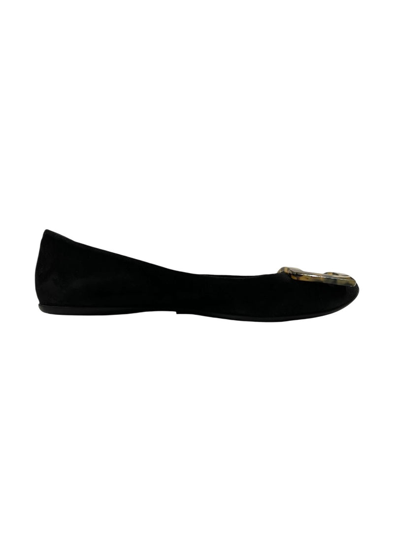 ROGER VIVIER BLACK SUEDE FLATS 37