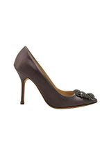 MANOLO BLAHNIK HANGISI GREY SATIN PUMPS 36.5