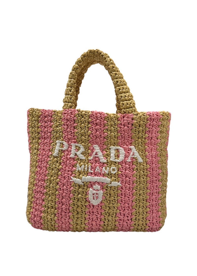 PRADA RAFFIA 2 TONE TOTE BAG
