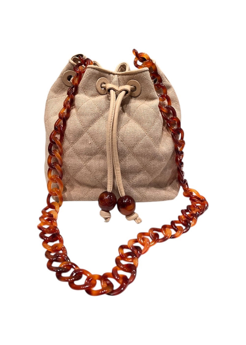 CHANEL DRAWSTRING CANVAS WITH TORTOISE STRAP