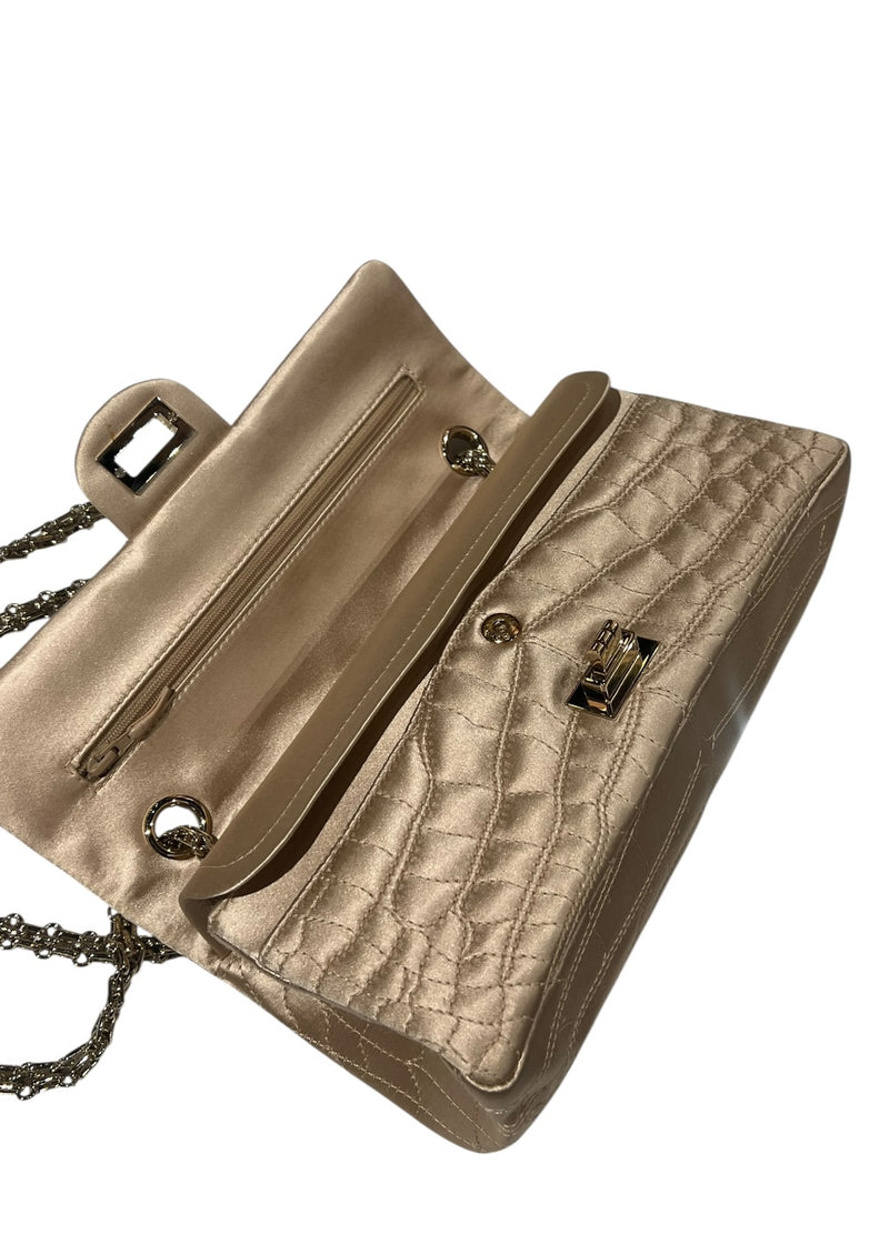 CHANEL LIGHT GOLD SATIN FLAP BAG
