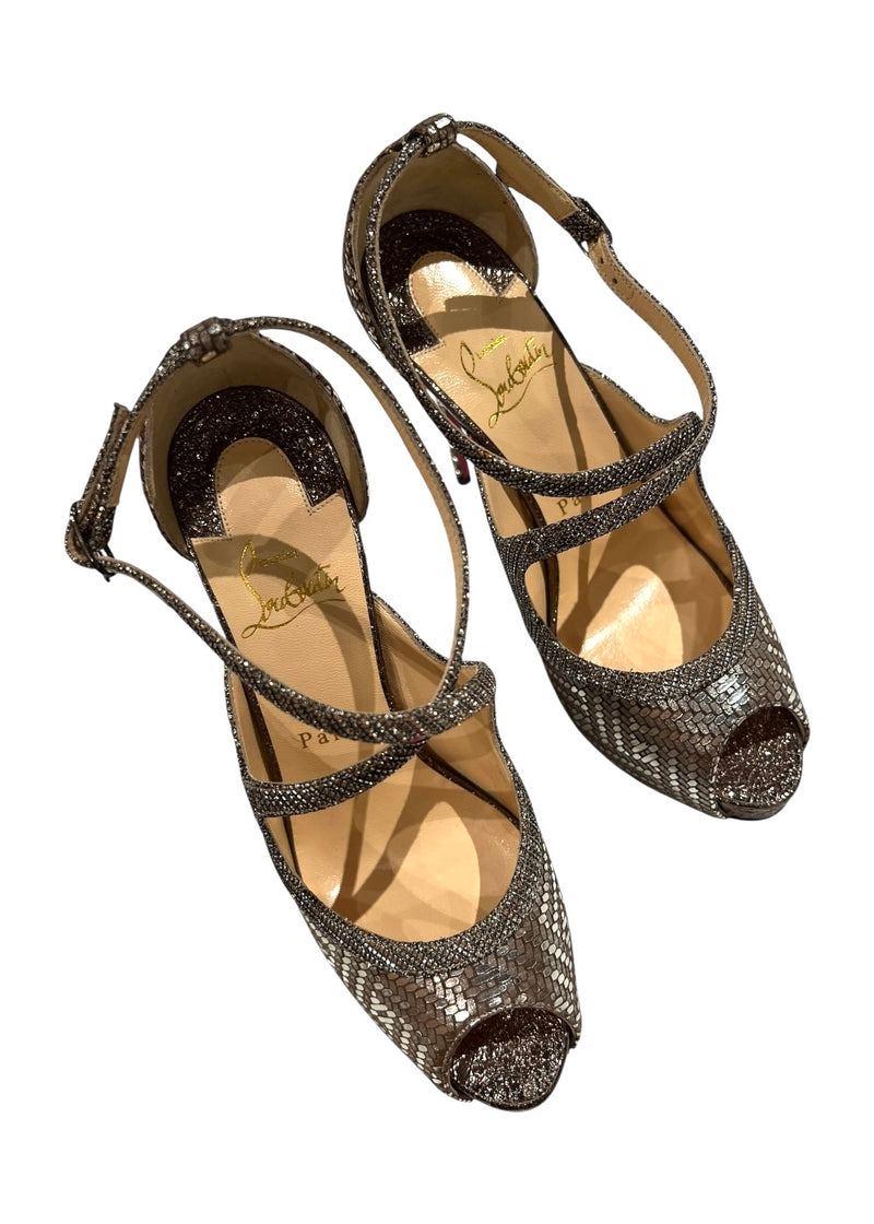 CHRISTIAN LOUBOUTIN MIRA BELLA METALLIC SANDALS 36.5