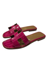 HERMES ALLIGATOR ORAN SANDALS 37.5