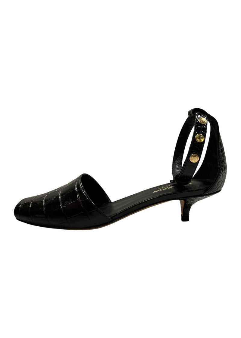 BURBERRY BLACK LEATHER OPEN TOE SANDALS 36.5